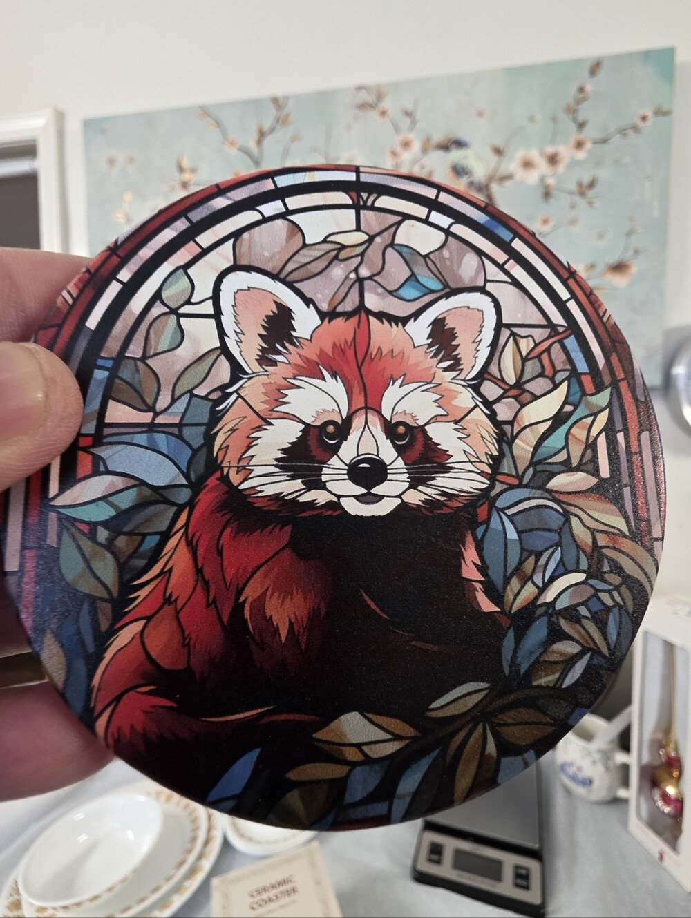 Ceramic Round Coasters Set of  6 Red Pandas Printed in box new.